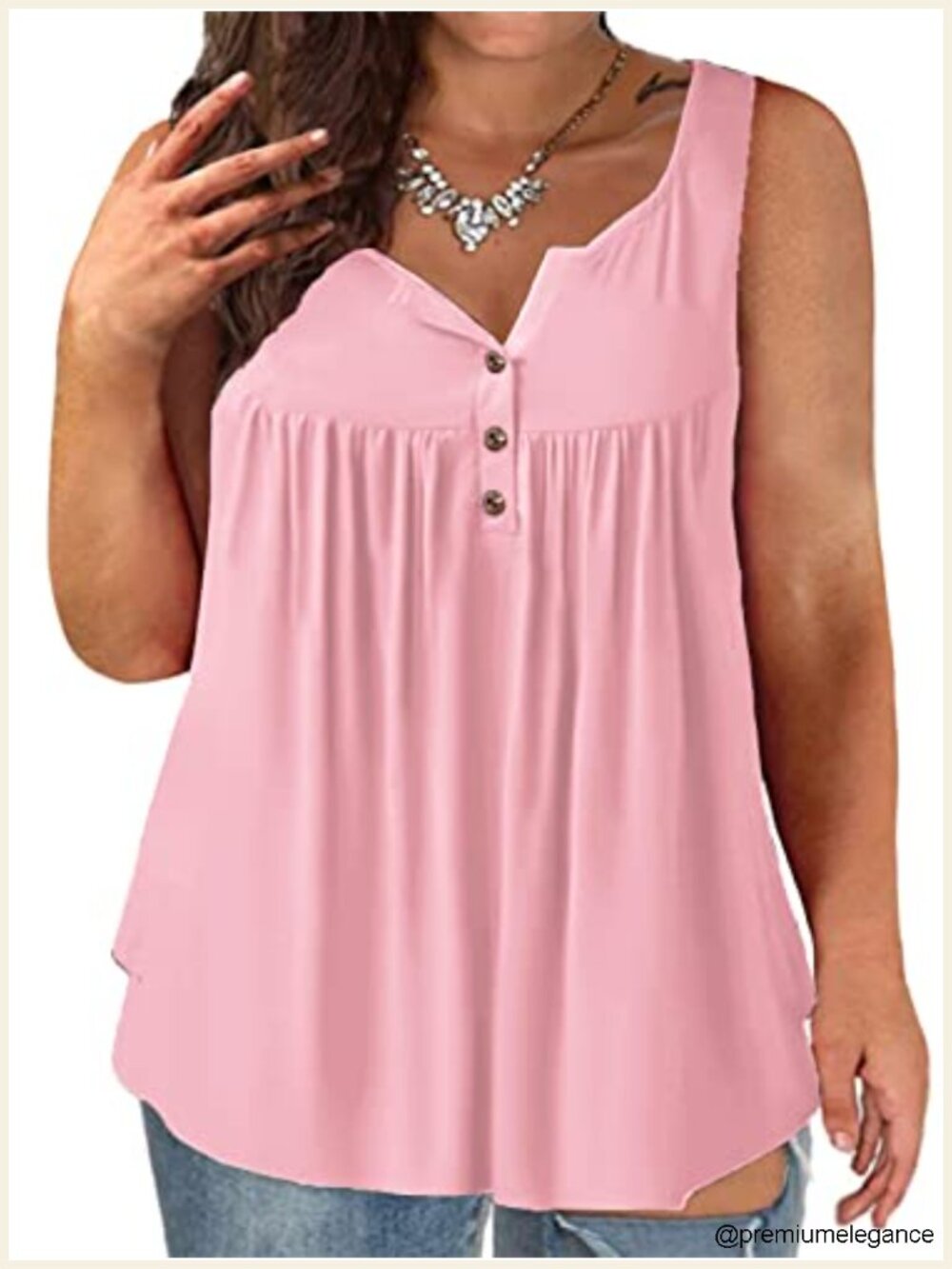 Plus Size Sleeveless Henley Tank Top Flowy Pleated Tunic Blouse